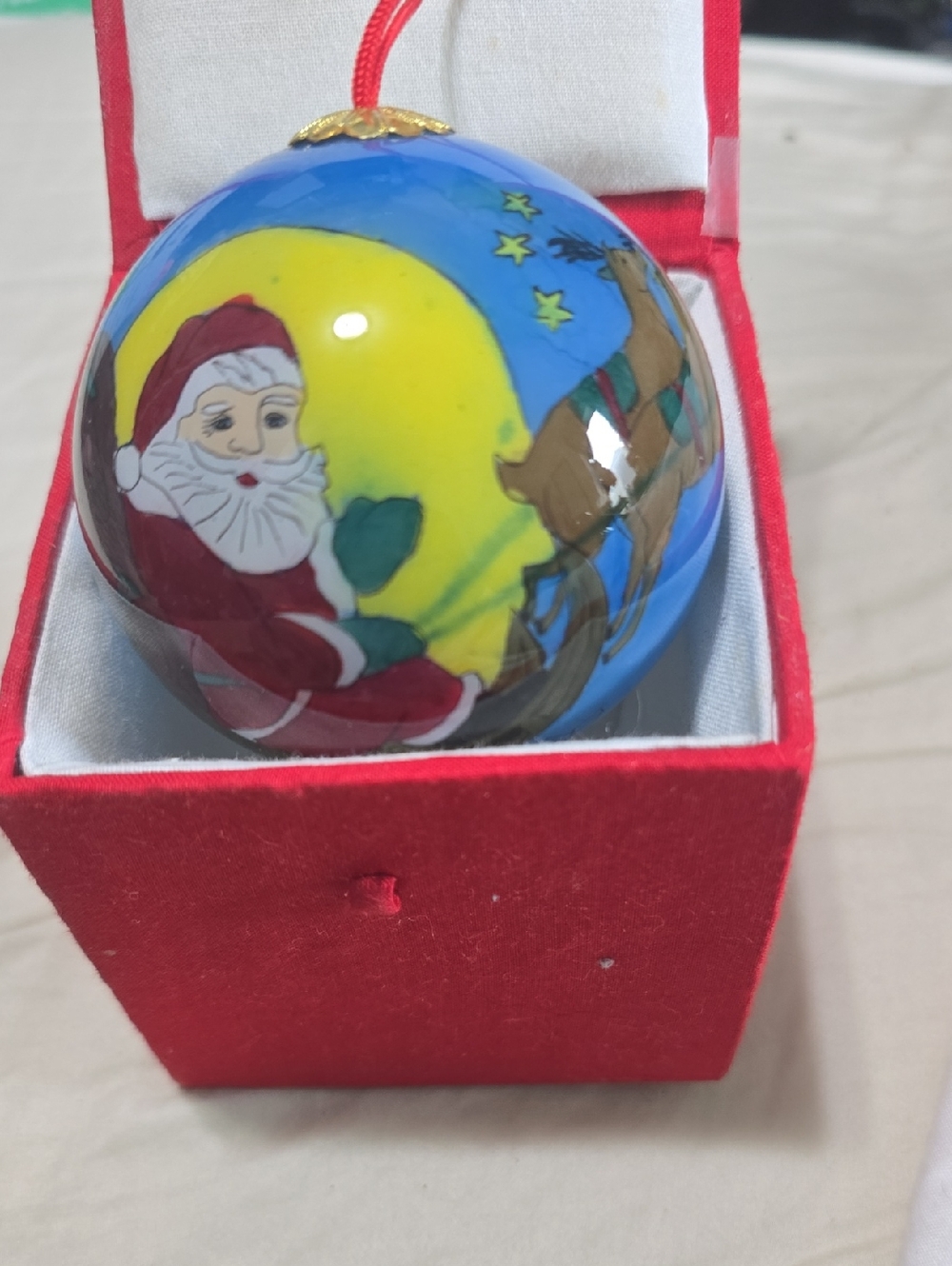 Hand-Painted Santa Christmas Ornament - Blue & Yellow
